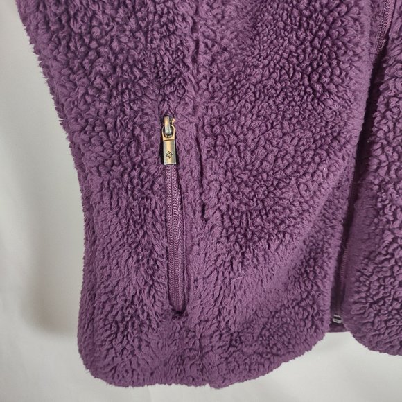 Columbia Burgundy and Black Fluffy Teddy Bear Soft Vest Women Medium Full Zip - Picture 2 of 6